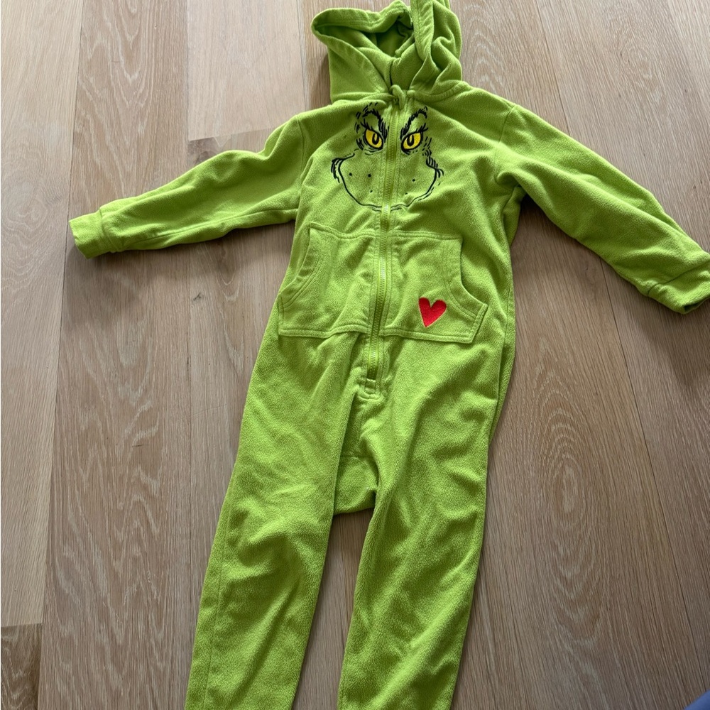 Green Grinch Onesie with Heart Patch